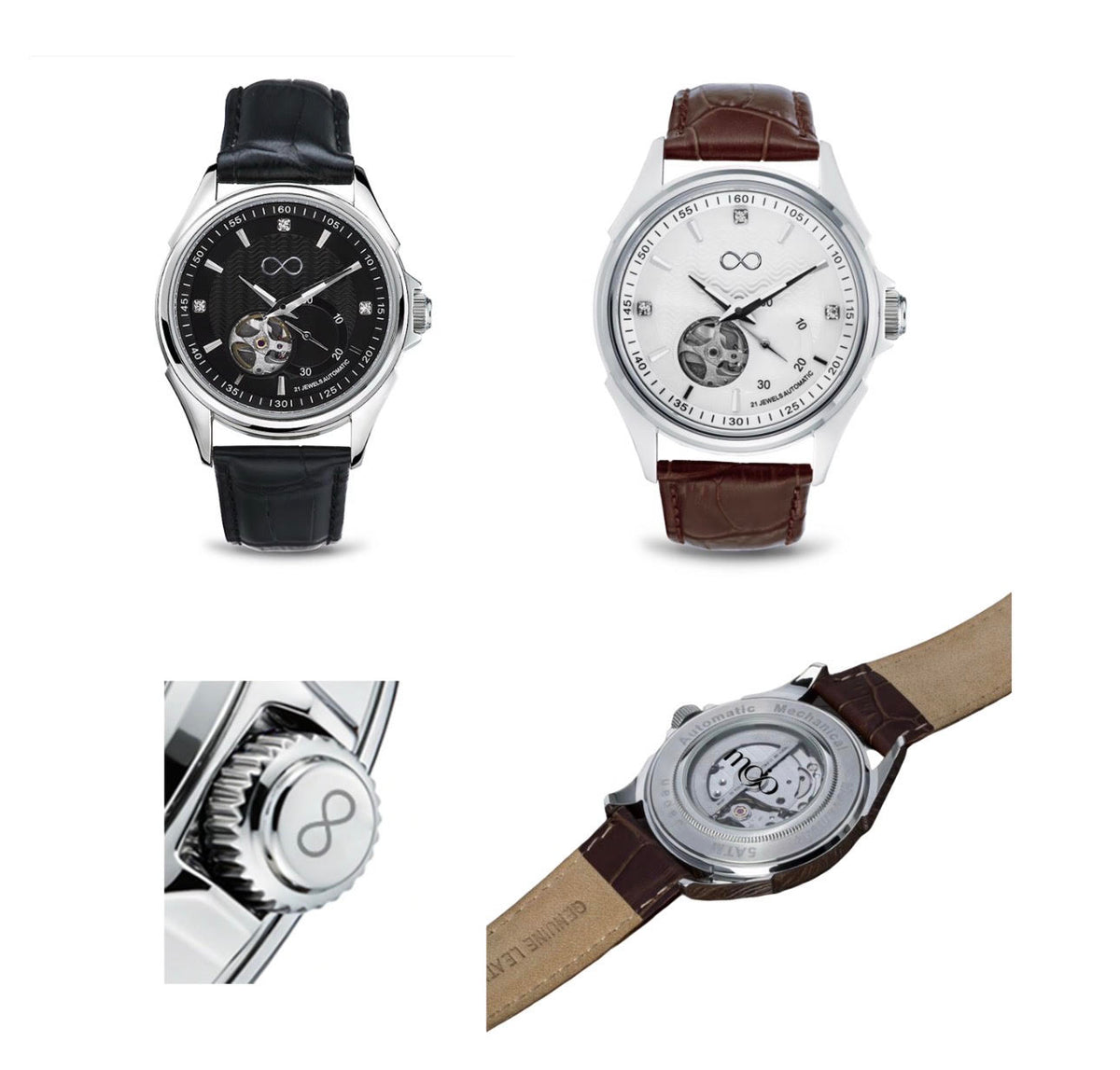 Classic Open-Heart with off-white wave-textured dial and brown alligator leather strap