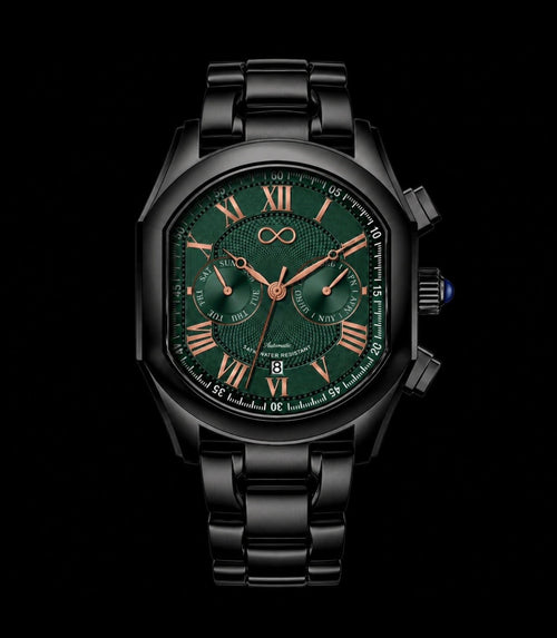 Atelier Moon Phase with matte black case, emerald green dial and integrated bracelet
