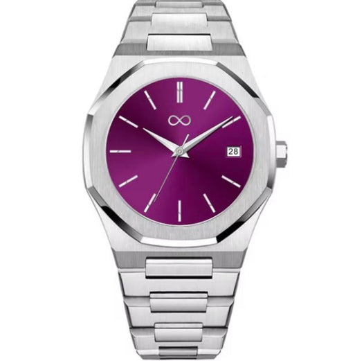 Integrated Purple with vibrant purple sunburst dial and brushed steel case